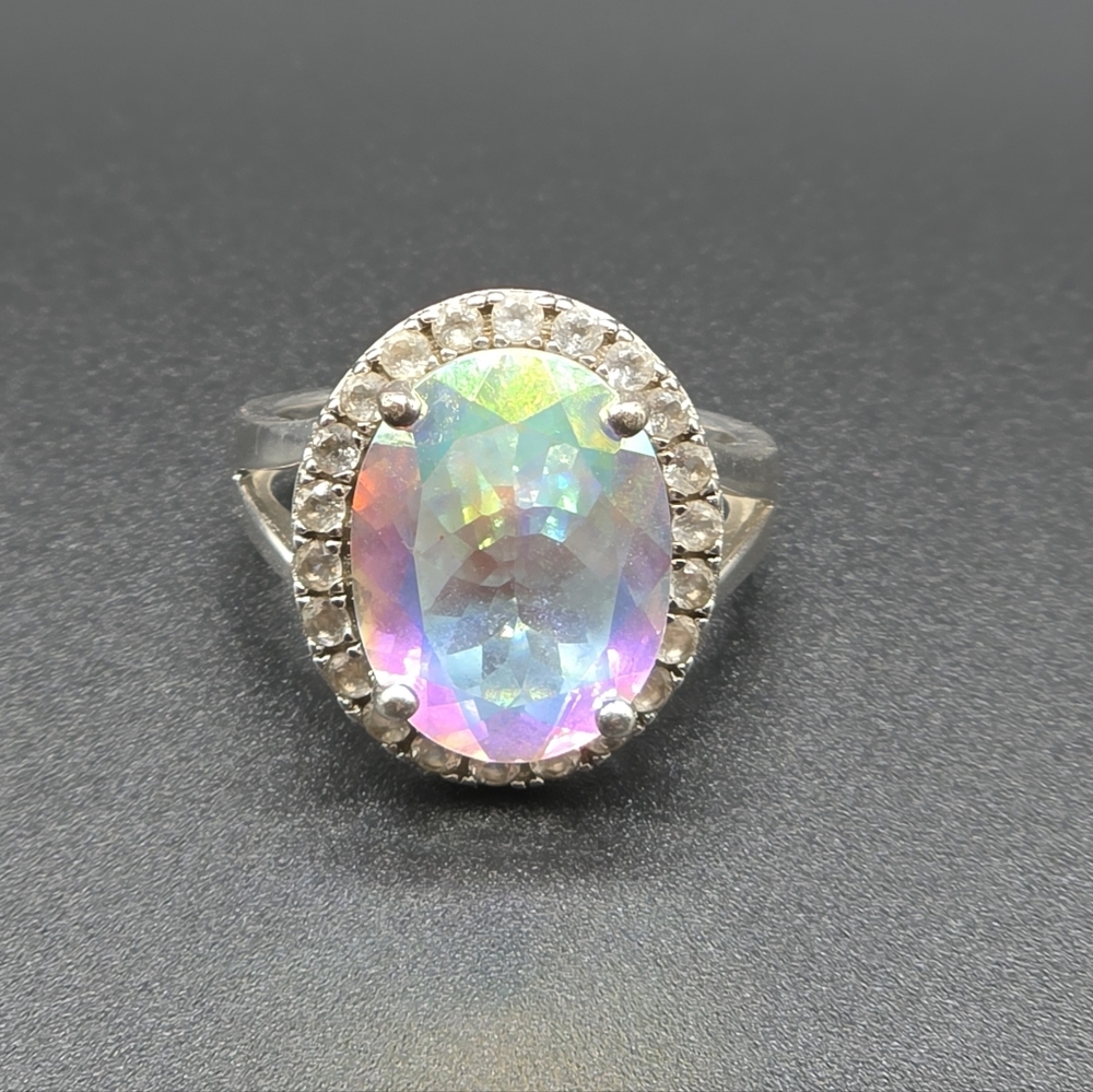 Genuine Mercury Mist Topaz And White Topaz Ring
